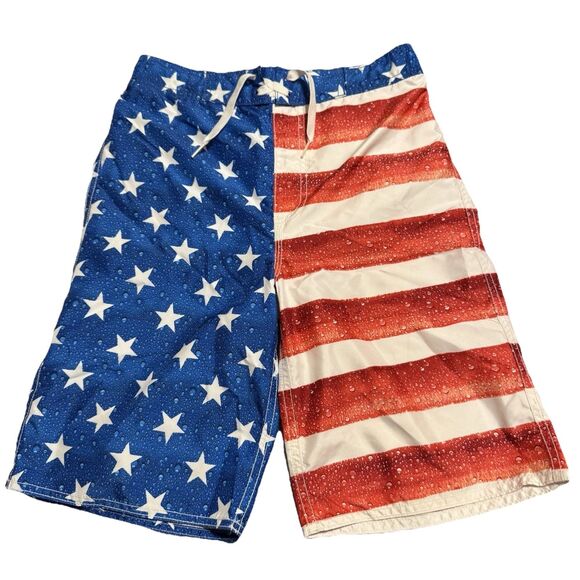 Old Navy Swim Trunks Board Shorts Youth XL 14-16 USA Flag Red White Blue - Picture 1 of 10